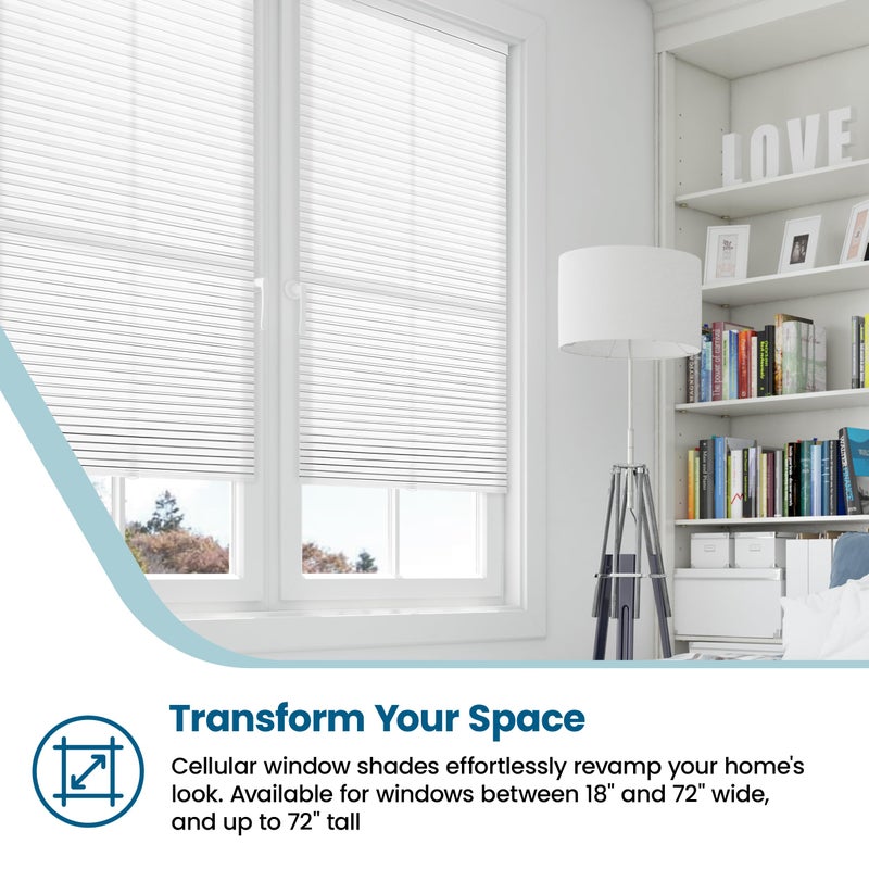 BlindsAvenue Cellular Honeycomb Cordless Polyester Shade, 9/16" Single Cell, Light Filtering, White, Size: 35" W x 48" H - Image 3